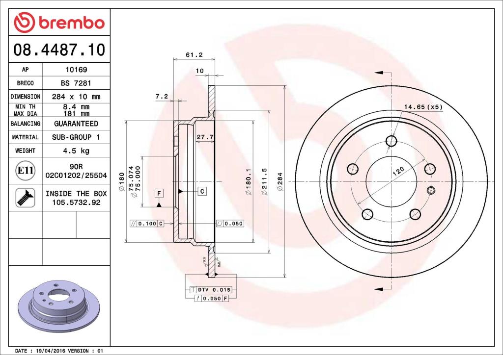Discos de freno BREMBO ref. 08.4487.10