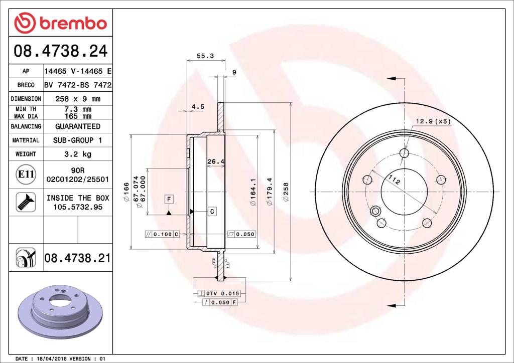Discos de freno BREMBO ref. 08.4738.21