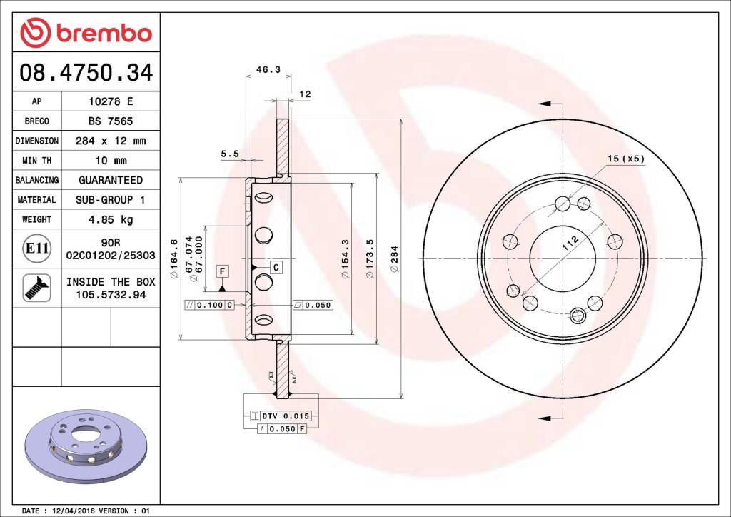 Discos de freno BREMBO ref. 08.4750.34