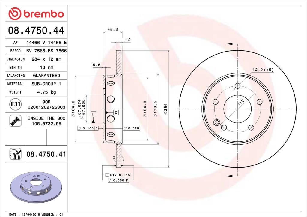 Disques de frein BREMBO 08.4750.41