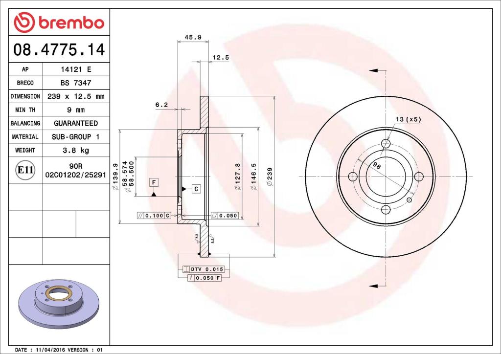 Discos de freno BREMBO ref. 08.4775.14