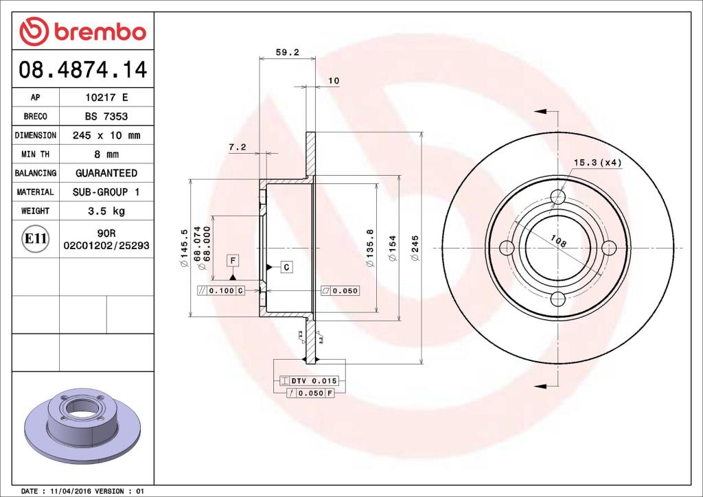Discos de freno BREMBO ref. 08.4874.14