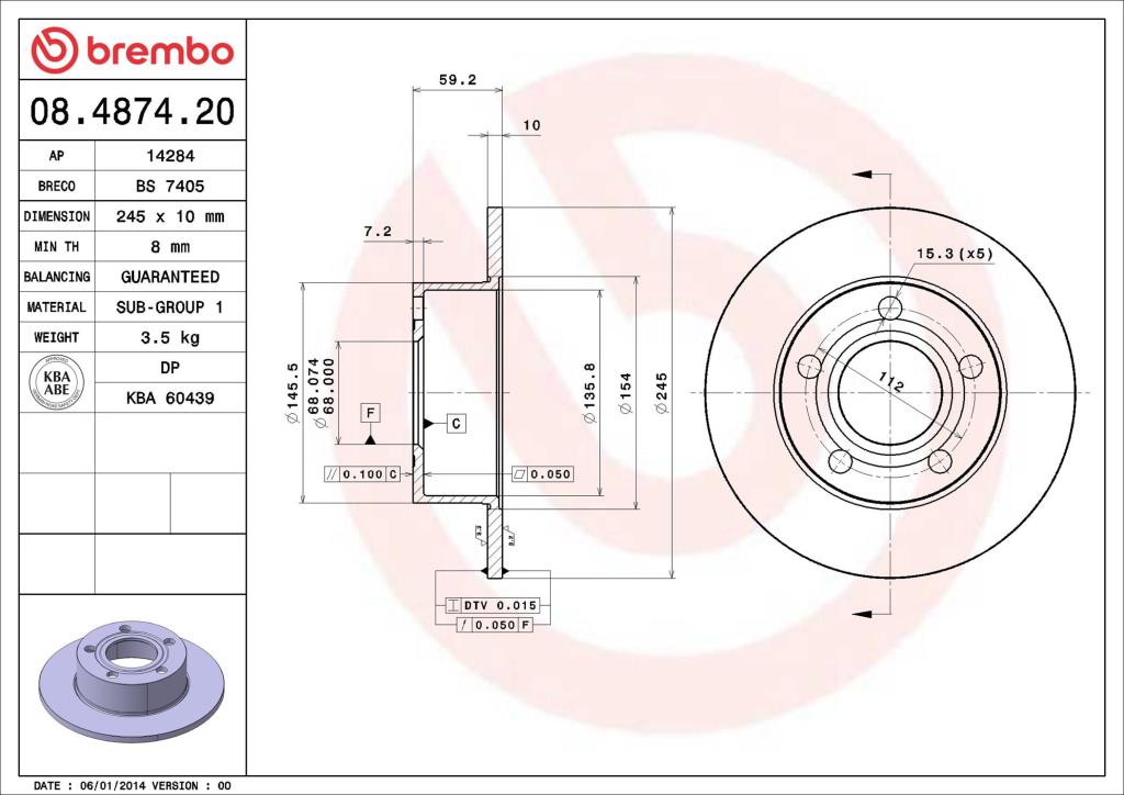 Disques de frein BREMBO 08.4874.20
