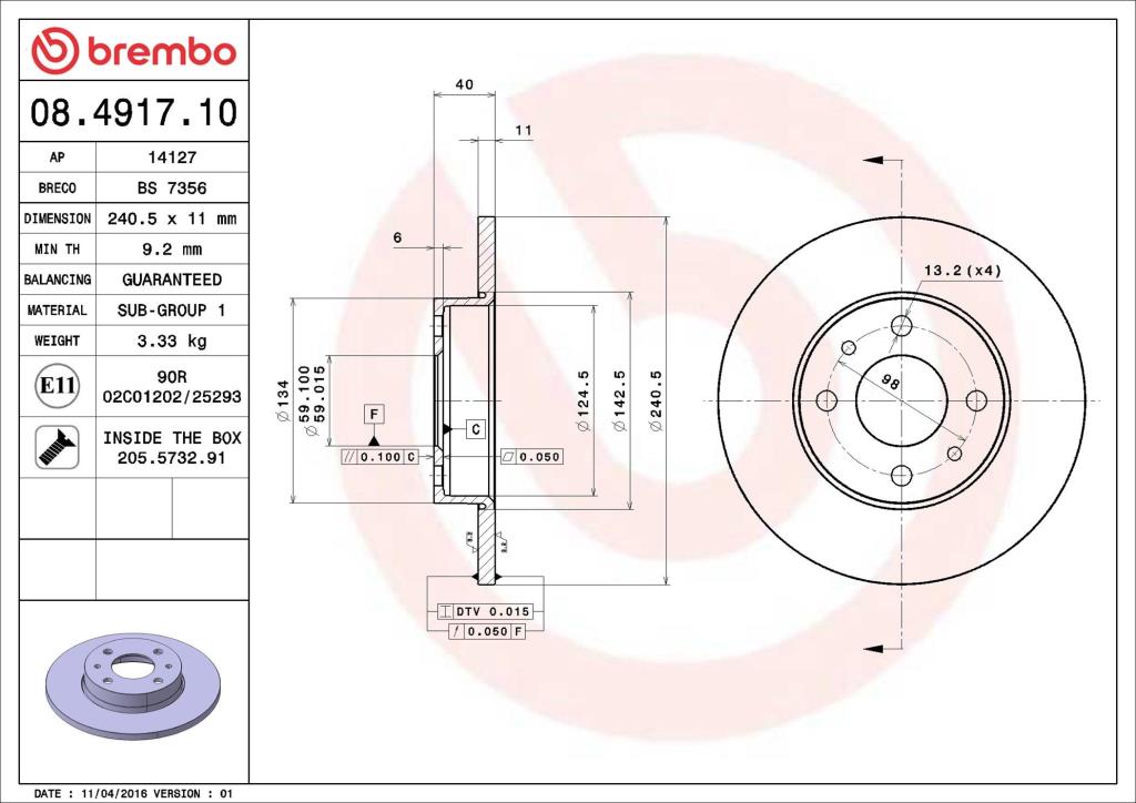 Discos de freno BREMBO ref. 08.4917.10