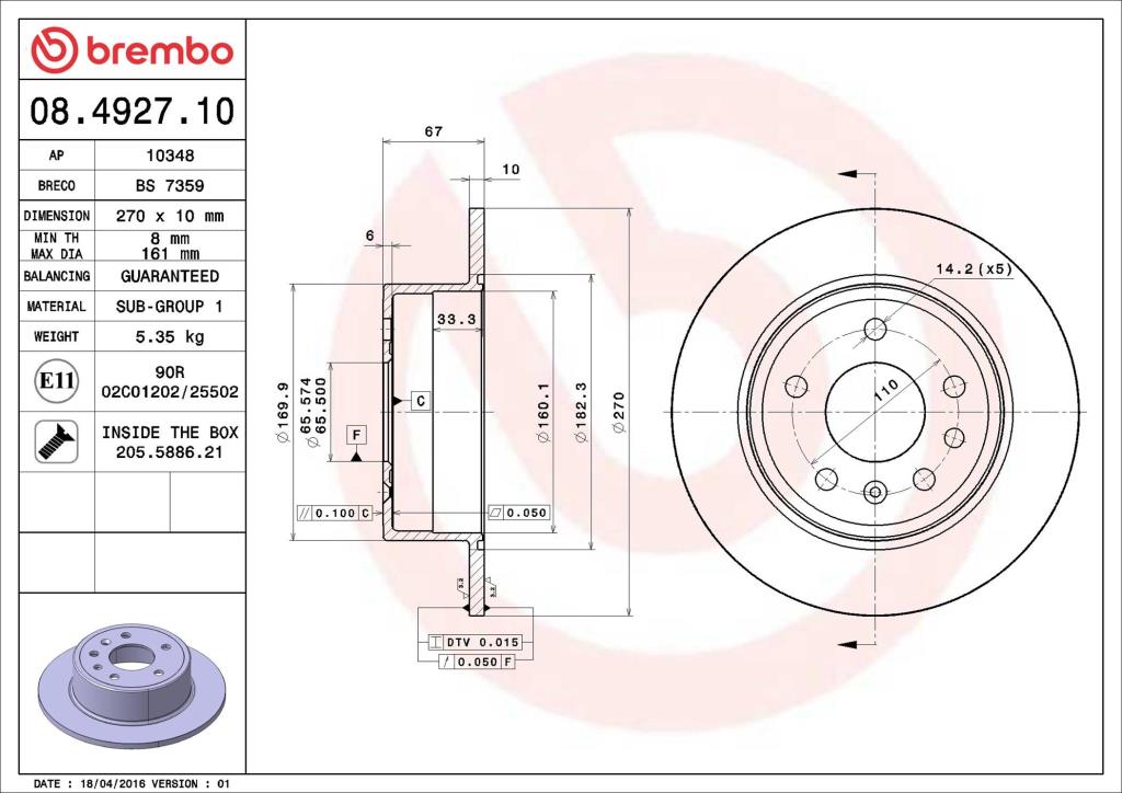 Disques de frein BREMBO ref. 08.4927.10