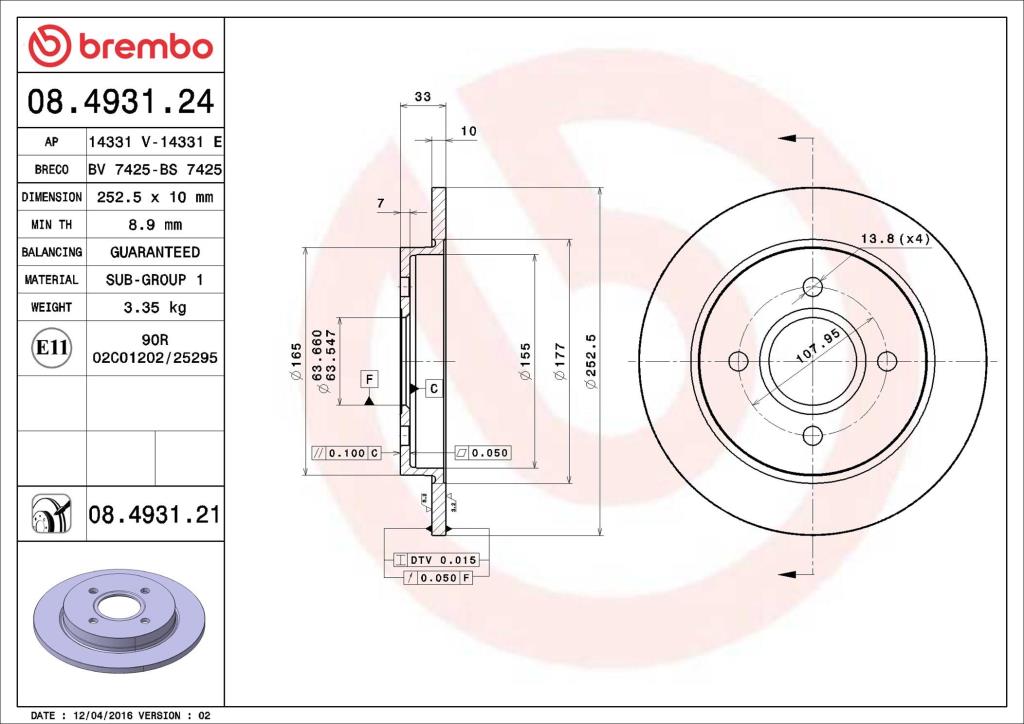 Discos de travão BREMBO ref. 08.4931.24