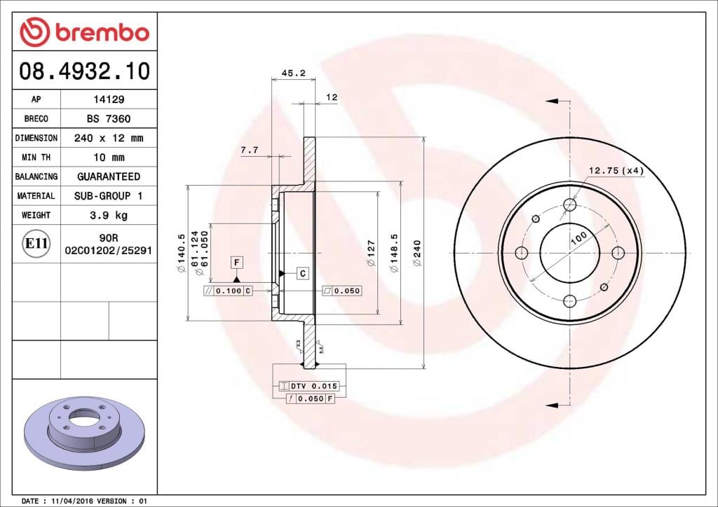Discos de freno BREMBO ref. 08.4932.10