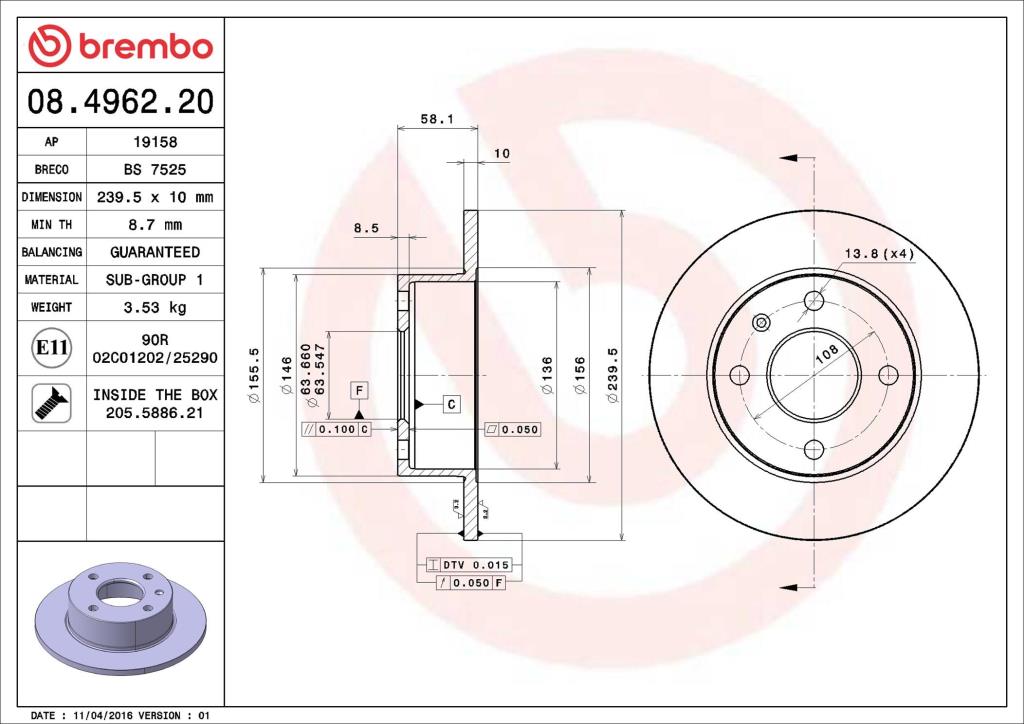 Discos de freno BREMBO ref. 08.4962.20