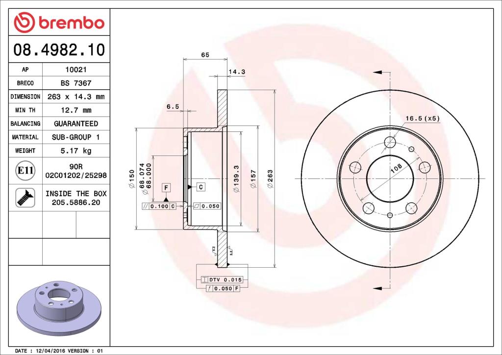Discos de freno BREMBO ref. 08.4982.10