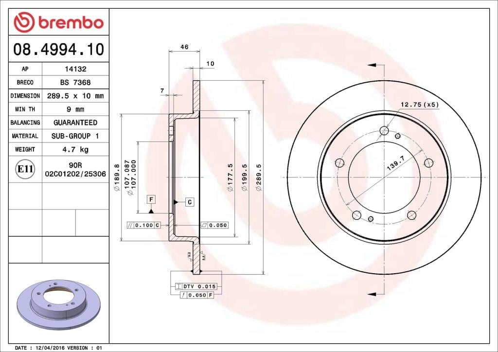 Discos de freno BREMBO ref. 08.4994.10