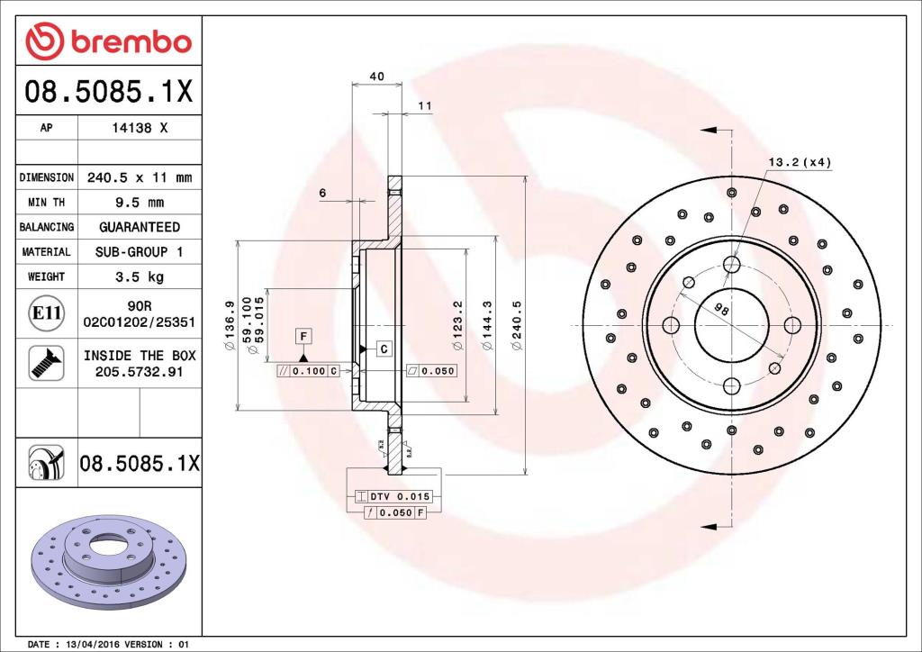 Disques de frein BREMBO ref. 08.5085.1X