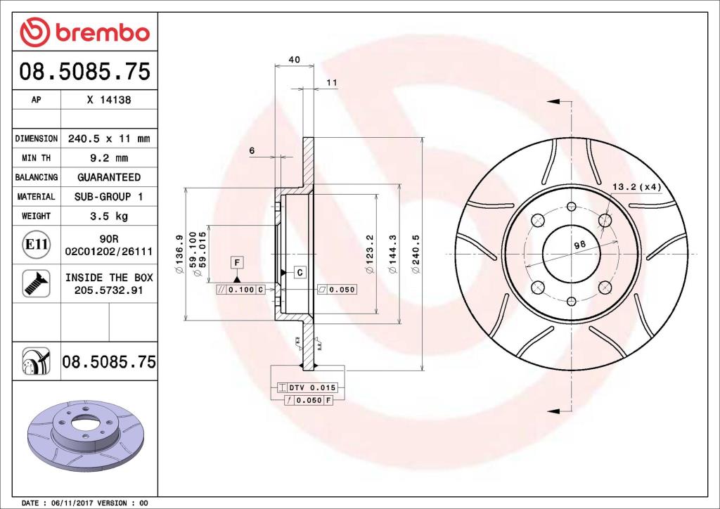 Disques de frein BREMBO ref. 08.5085.75