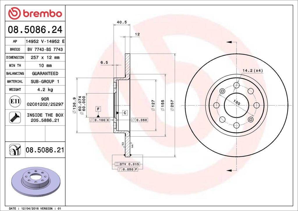 Discos de freno BREMBO ref. 08.5086.21