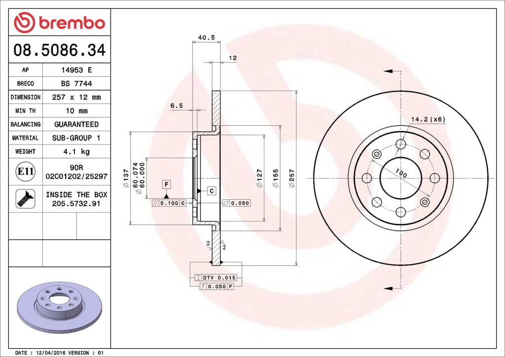 Disques de frein BREMBO 08.5086.34