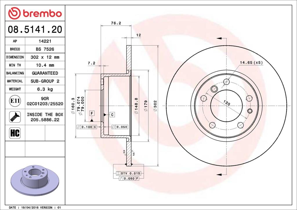 Discos de freno BREMBO ref. 08.5141.20