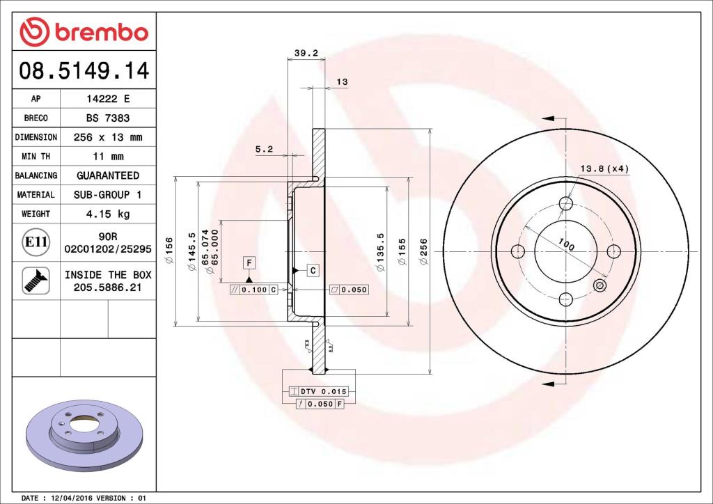 Disques de frein BREMBO ref. 08.5149.14