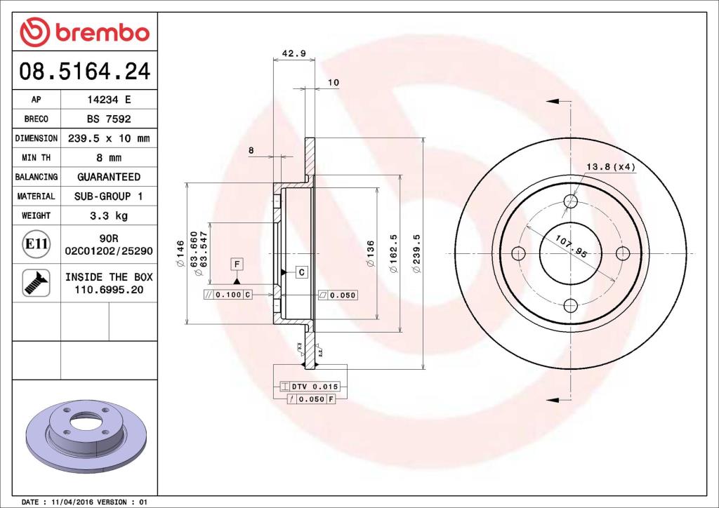 Discos de freno BREMBO ref. 08.5164.24