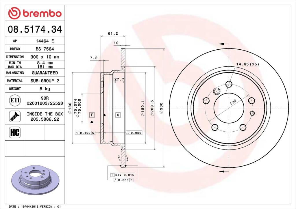 Discos de freno BREMBO ref. 08.5174.34
