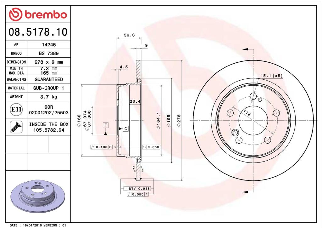 Disques de frein BREMBO ref. 08.5178.10