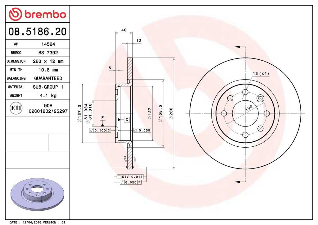 Disques de frein BREMBO 08.5186.20