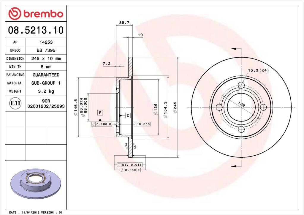 Disques de frein BREMBO 08.5213.10