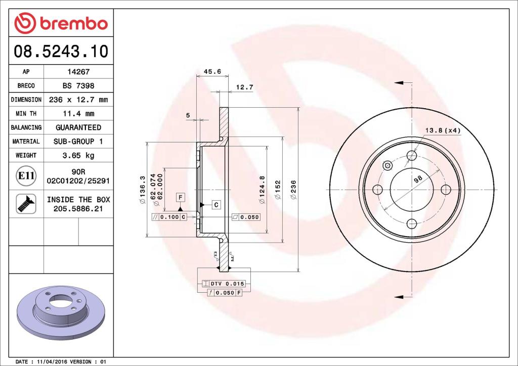 Discos de freno BREMBO ref. 08.5243.10