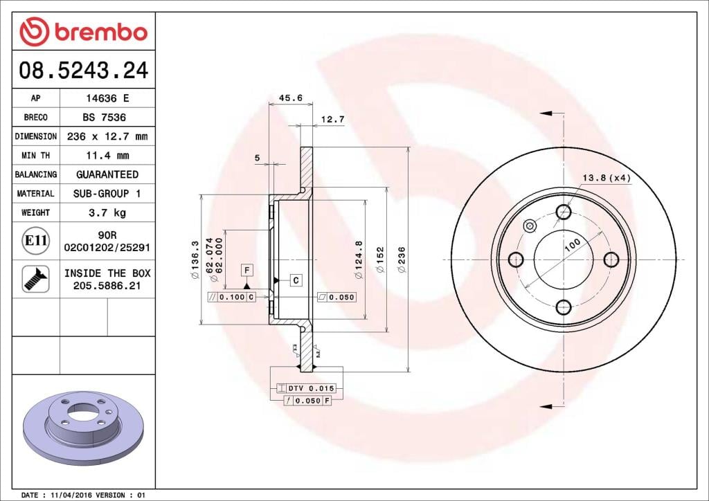 Disques de frein BREMBO ref. 08.5243.24