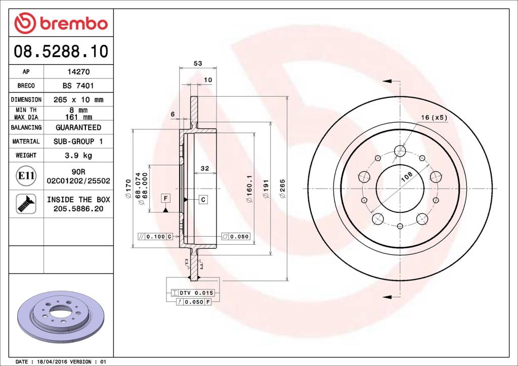 Disques de frein BREMBO 08.5288.10