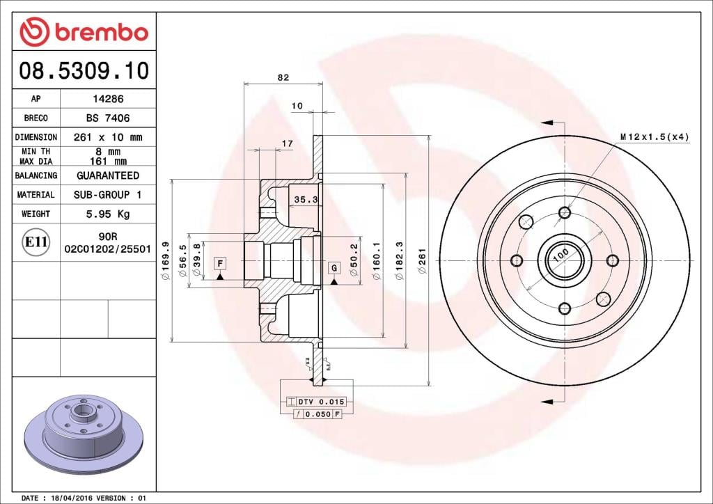 Disques de frein BREMBO ref. 08.5309.10