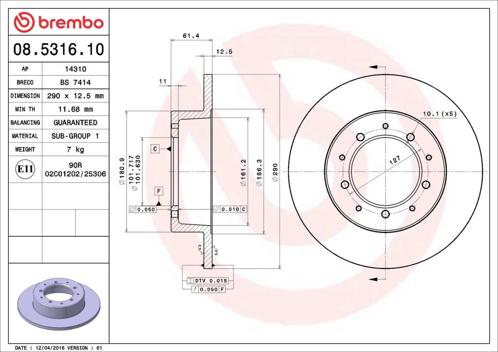 Discos de freno BREMBO ref. 08.5316.10