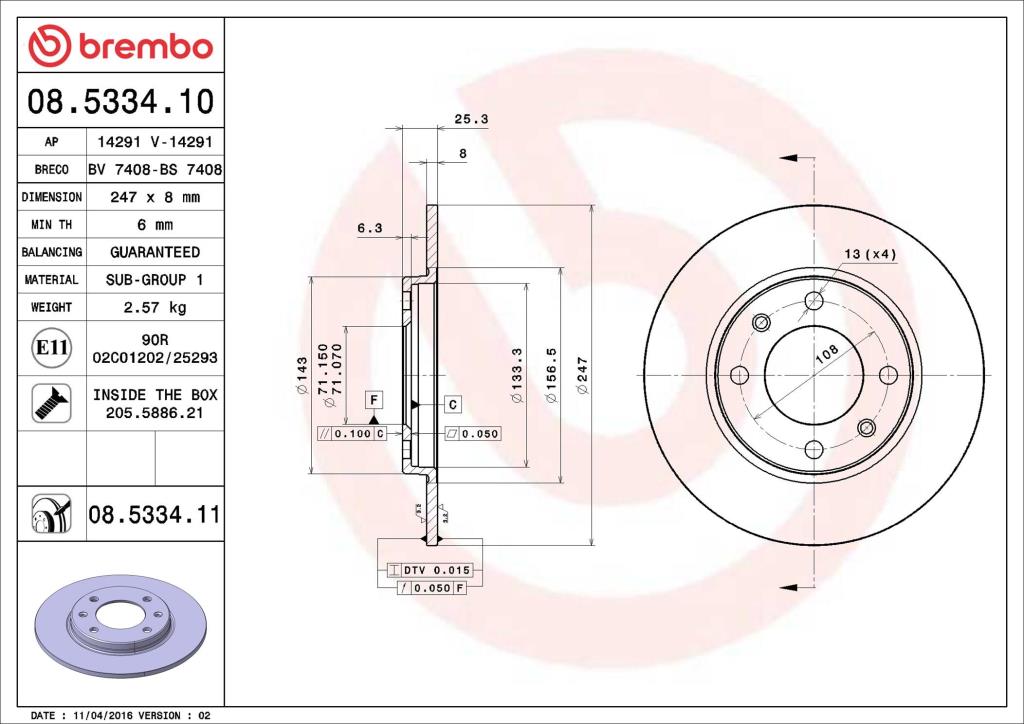 Discos de freno BREMBO ref. 08.5334.11