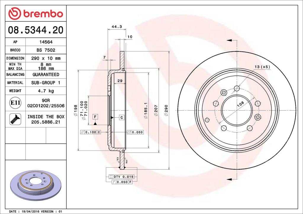 Discos de travão BREMBO ref. 08.5344.20