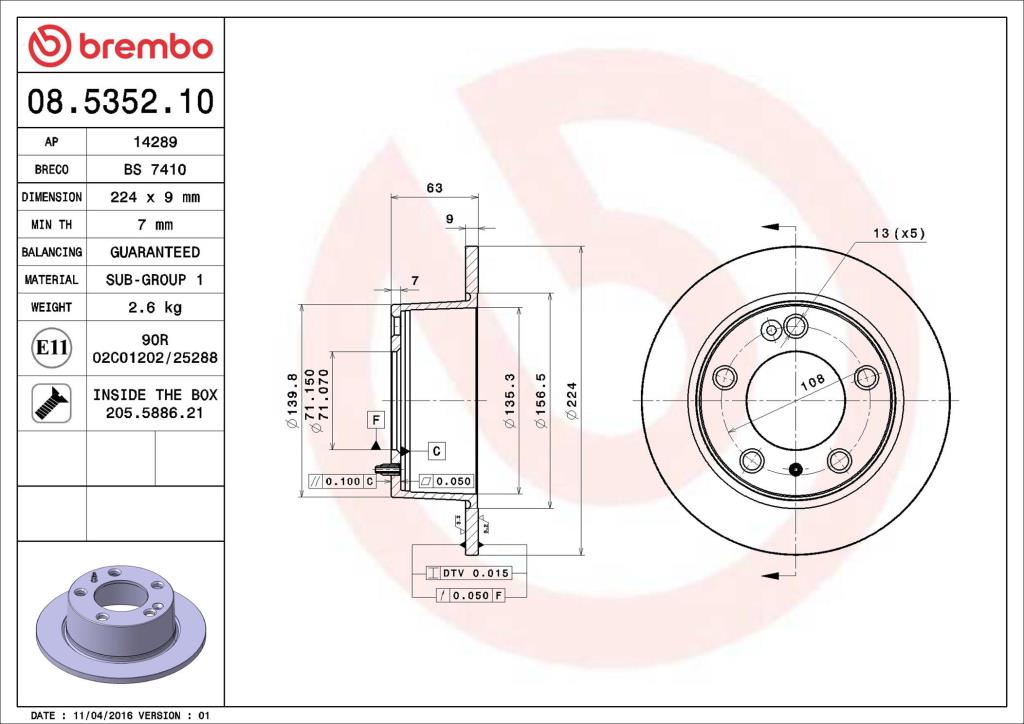 Discos de freno BREMBO ref. 08.5352.10