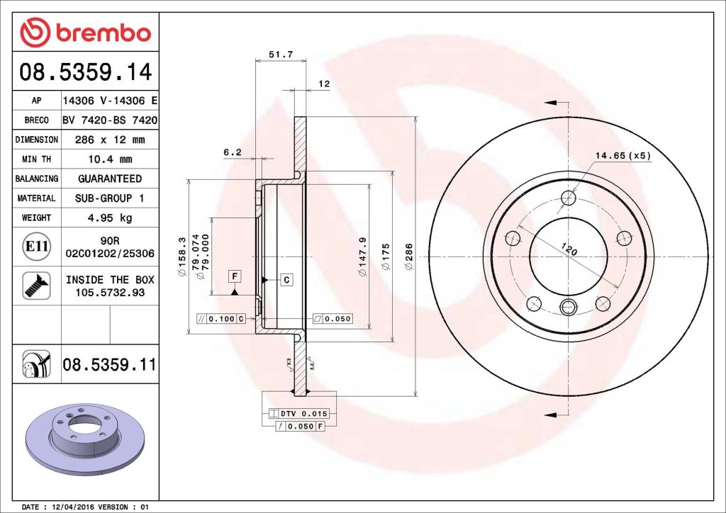 Discos de travão BREMBO ref. 08.5359.11