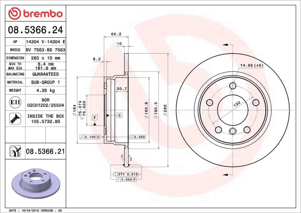 Discos de freno BREMBO ref. 08.5366.21
