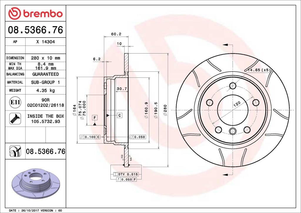 Disques de frein BREMBO ref. 08.5366.76
