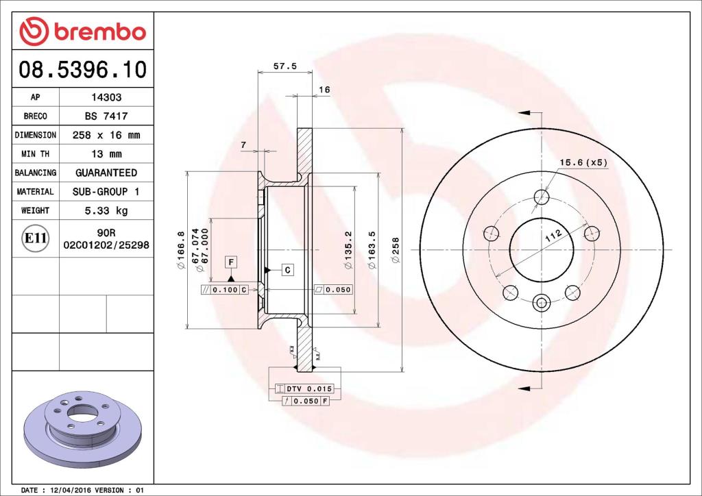 Discos de freno BREMBO ref. 08.5396.10