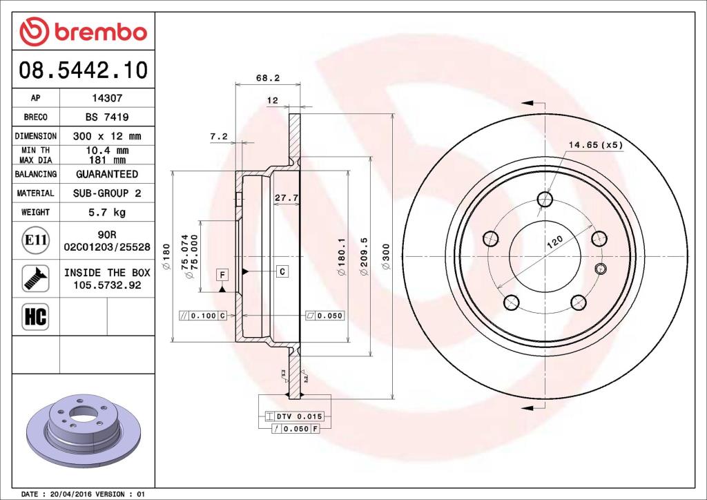 Discos de freno BREMBO ref. 08.5442.10