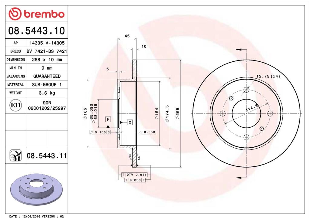 Disques de frein BREMBO ref. 08.5443.11