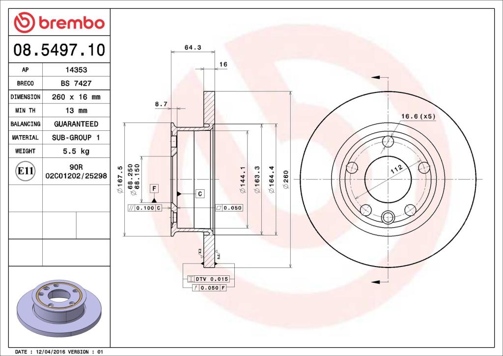 Disques de frein BREMBO 08.5497.10
