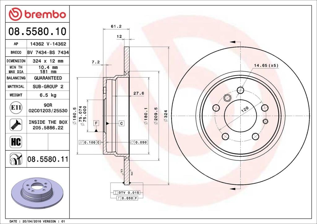 Discos de freno BREMBO ref. 08.5580.11