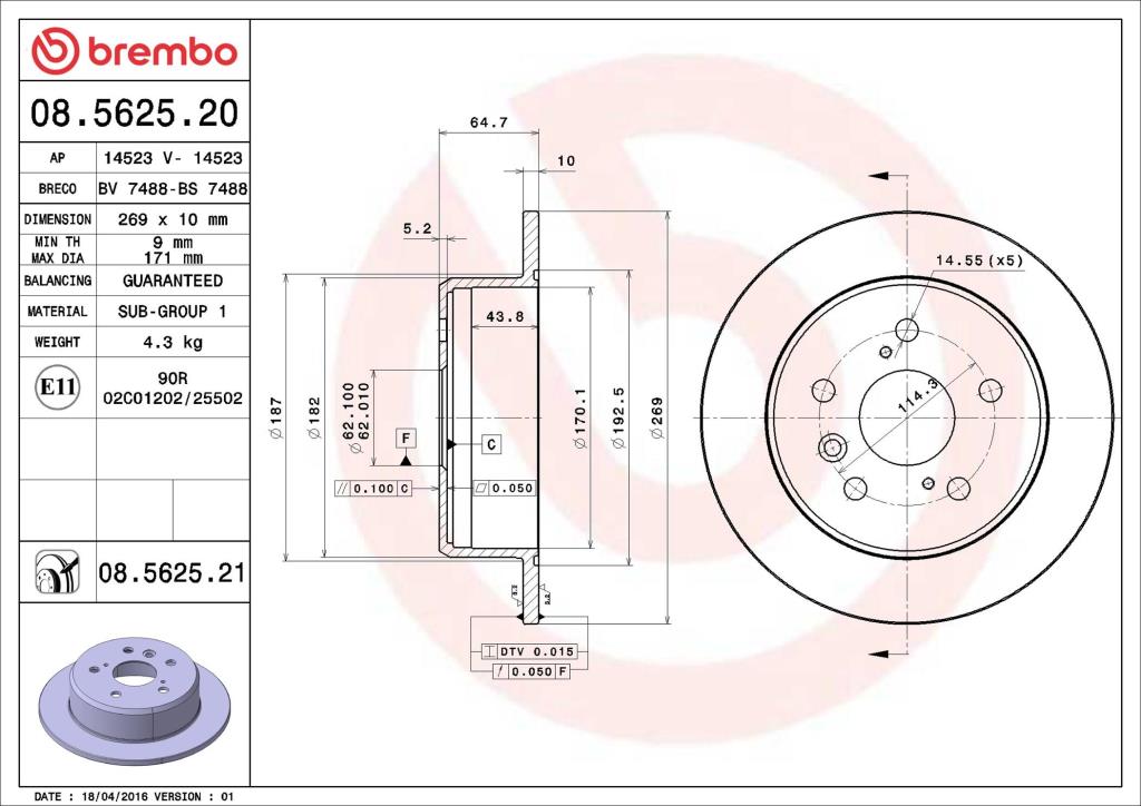 Discos de freno BREMBO ref. 08.5625.21