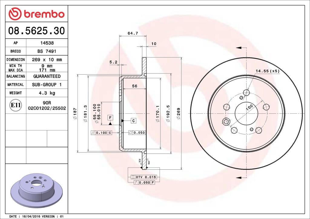 Discos de freno BREMBO ref. 08.5625.30