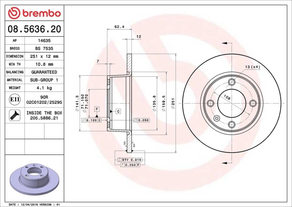 Discos de freno BREMBO ref. 08.5636.20