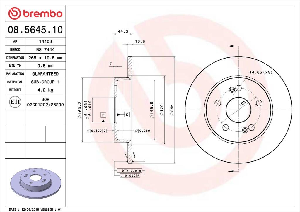 Disques de frein BREMBO ref. 08.5645.10