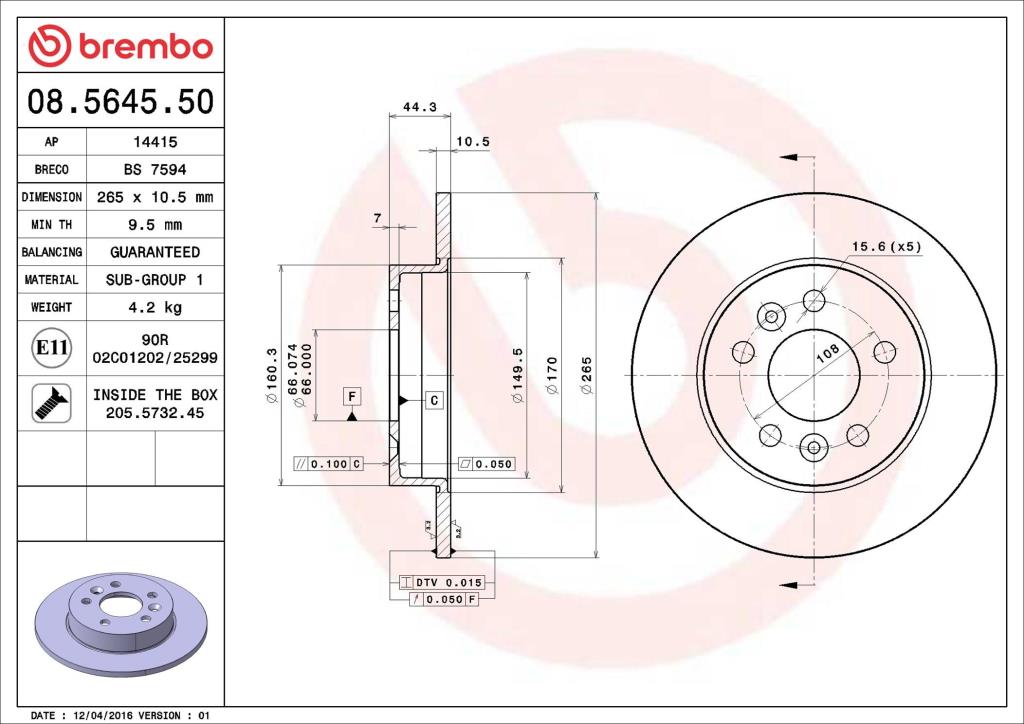 Discos de freno BREMBO ref. 08.5645.50