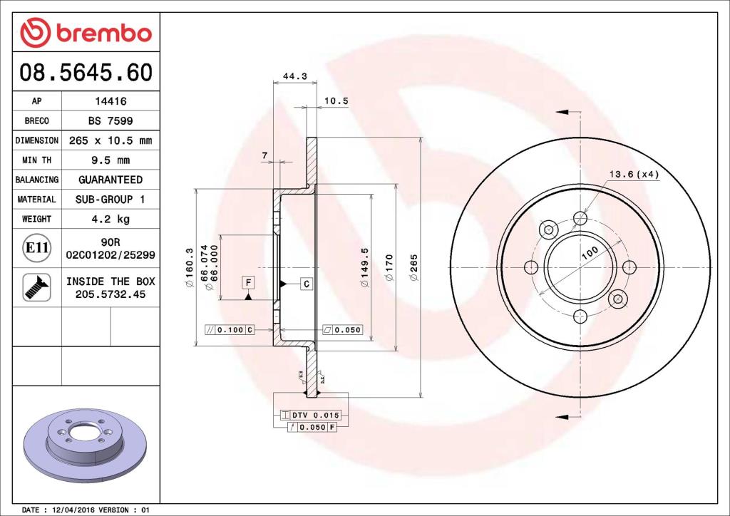 Disques de frein BREMBO ref. 08.5645.60