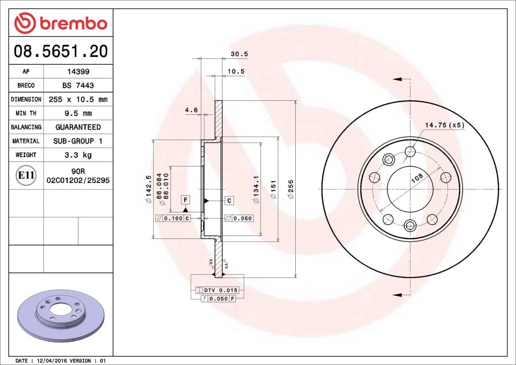 Discos de freno BREMBO ref. 08.5651.20