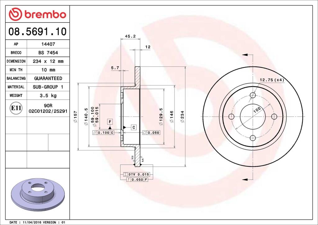 Discos de freno BREMBO ref. 08.5691.10