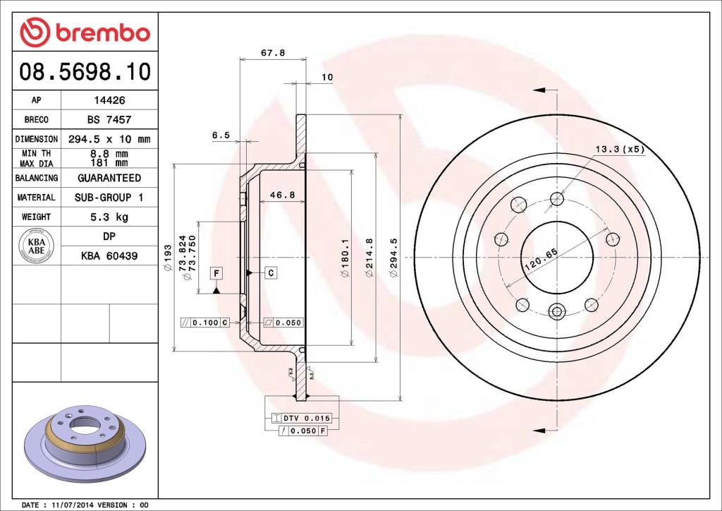 Disques de frein BREMBO ref. 08.5698.10